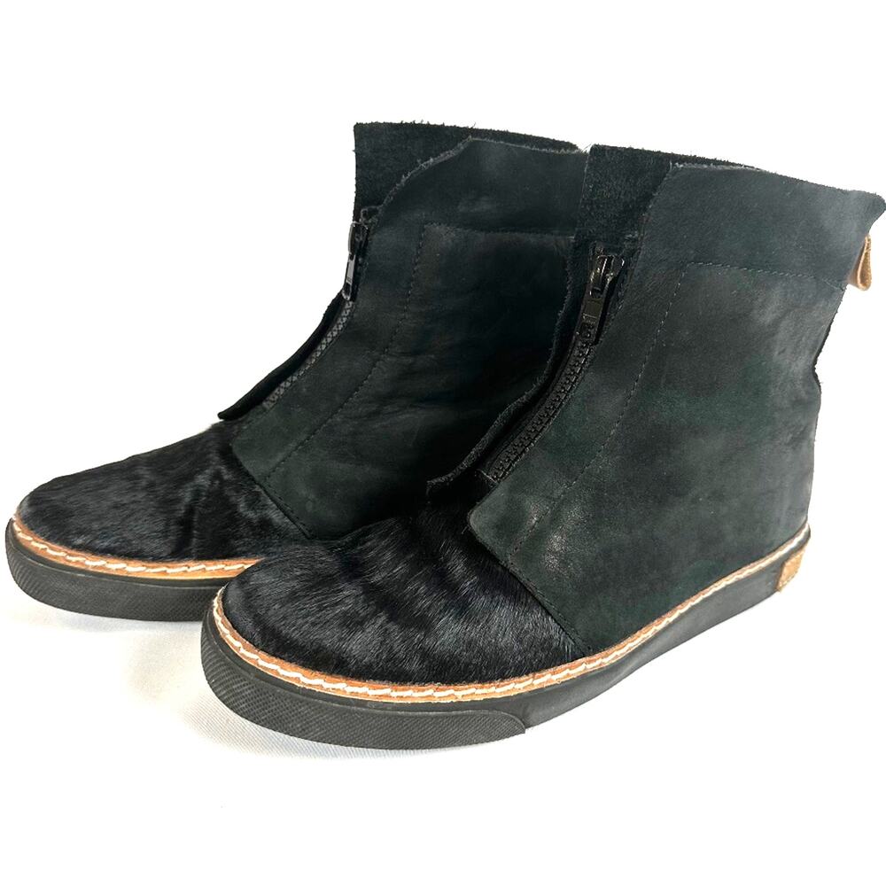 Blackstone Fur and Suede Womens Black Zip Up Ankle Boot Size EU 37 US 8